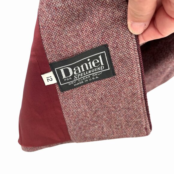 VINTAGE DANIEL FOR SPELLBOUND BURGUNDY TWEED WOOL BLEND HI WAIST PANTS - 12 - Picture 5 of 5